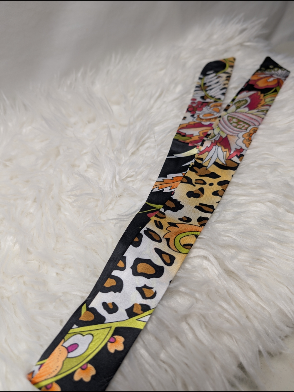 💖10 FOR 20💖Silk-Feel Leopard & Floral Print Skinny Scarf - Multicolor
